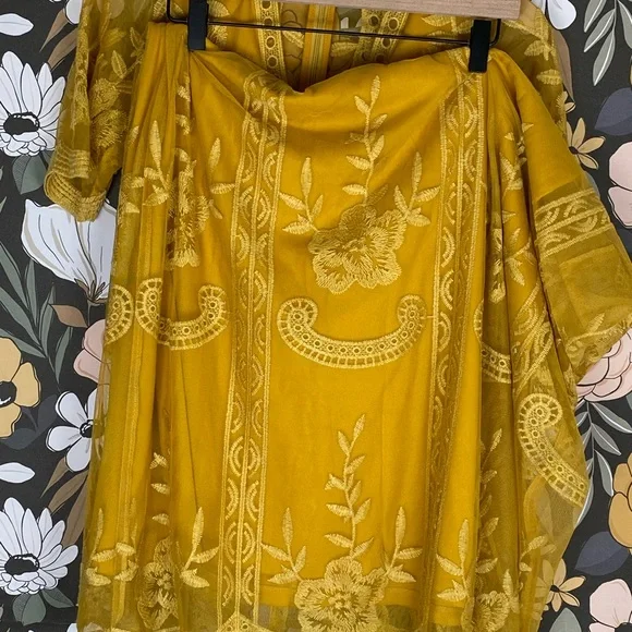 PinkBlush Mustard Lace Overlay Maternity Maxi Dress Boho Women Size Medium - Picture 11 of 11